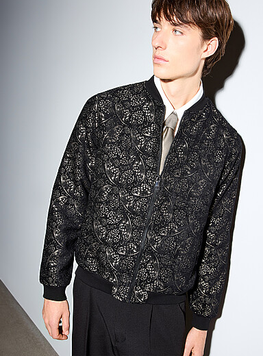 Le 31: Le bomber jacquard dor&eacute; Noir &agrave; motifs pour homme