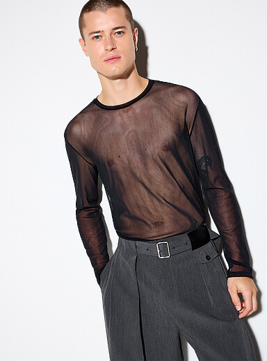 Le 31 Black Micro-mesh long-sleeve T-shirt <b>Exclusive collection from Italy</b> for men