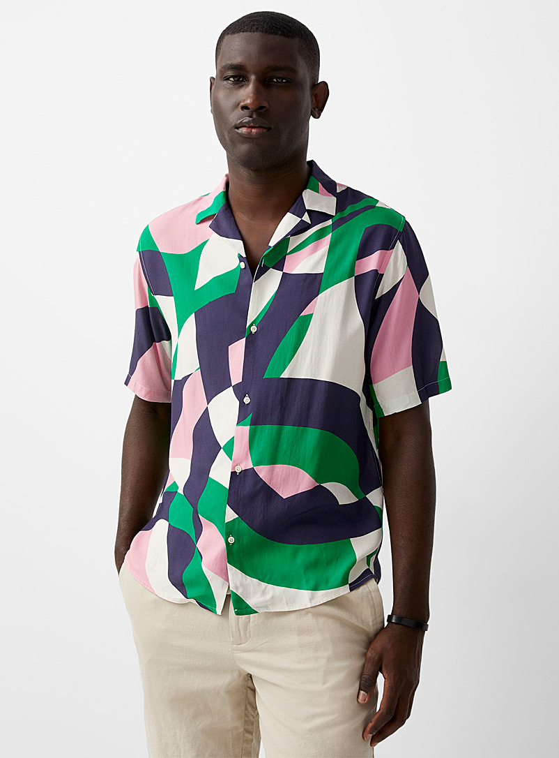 Le 31: La chemise cabana mosaïque abstraite Coupe confort Blanc à motifs pour homme