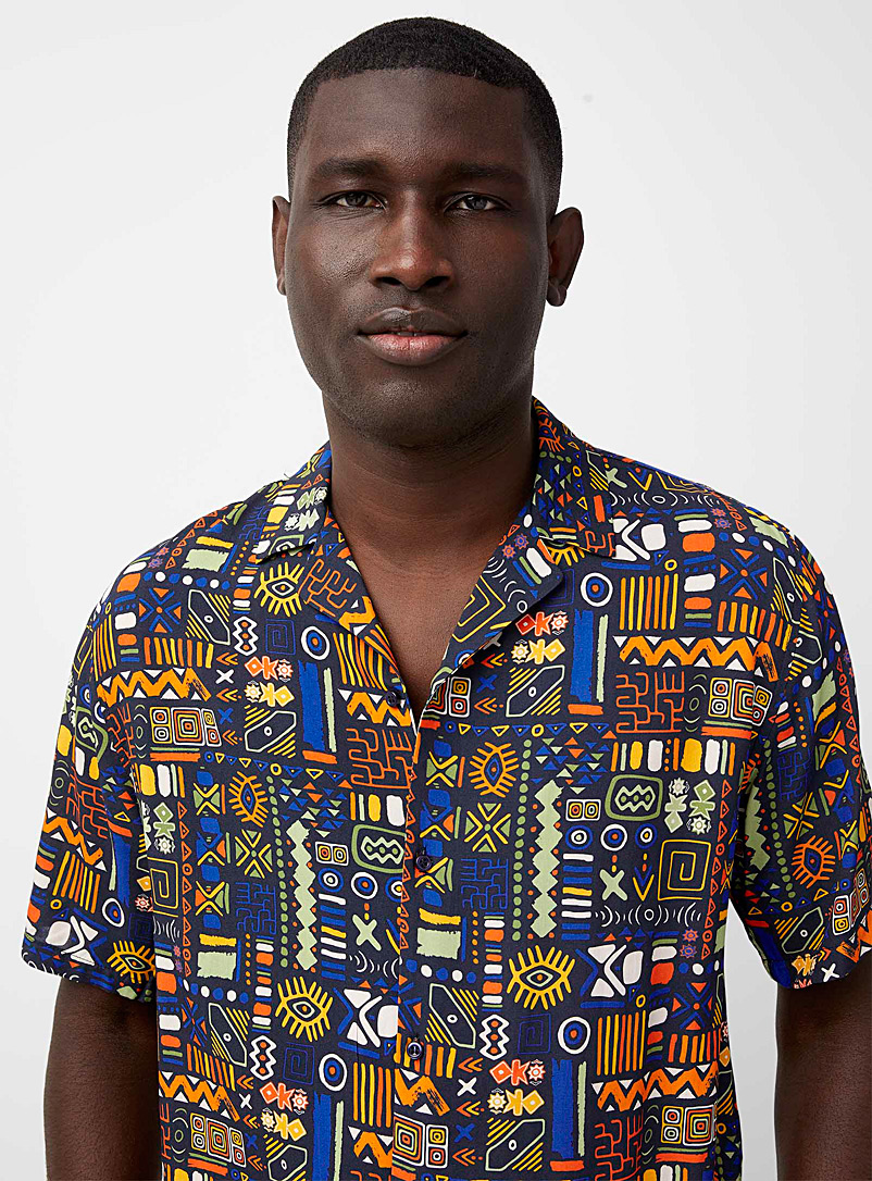 Le 31: La chemise cabana canevas africain Coupe confort Bleu pour homme