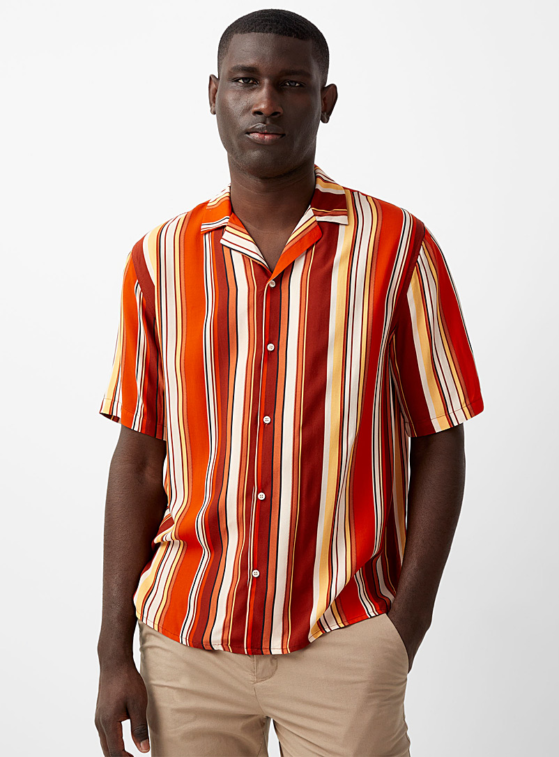 Le 31 Orange Sunny stripes camp shirt Comfort fit for men