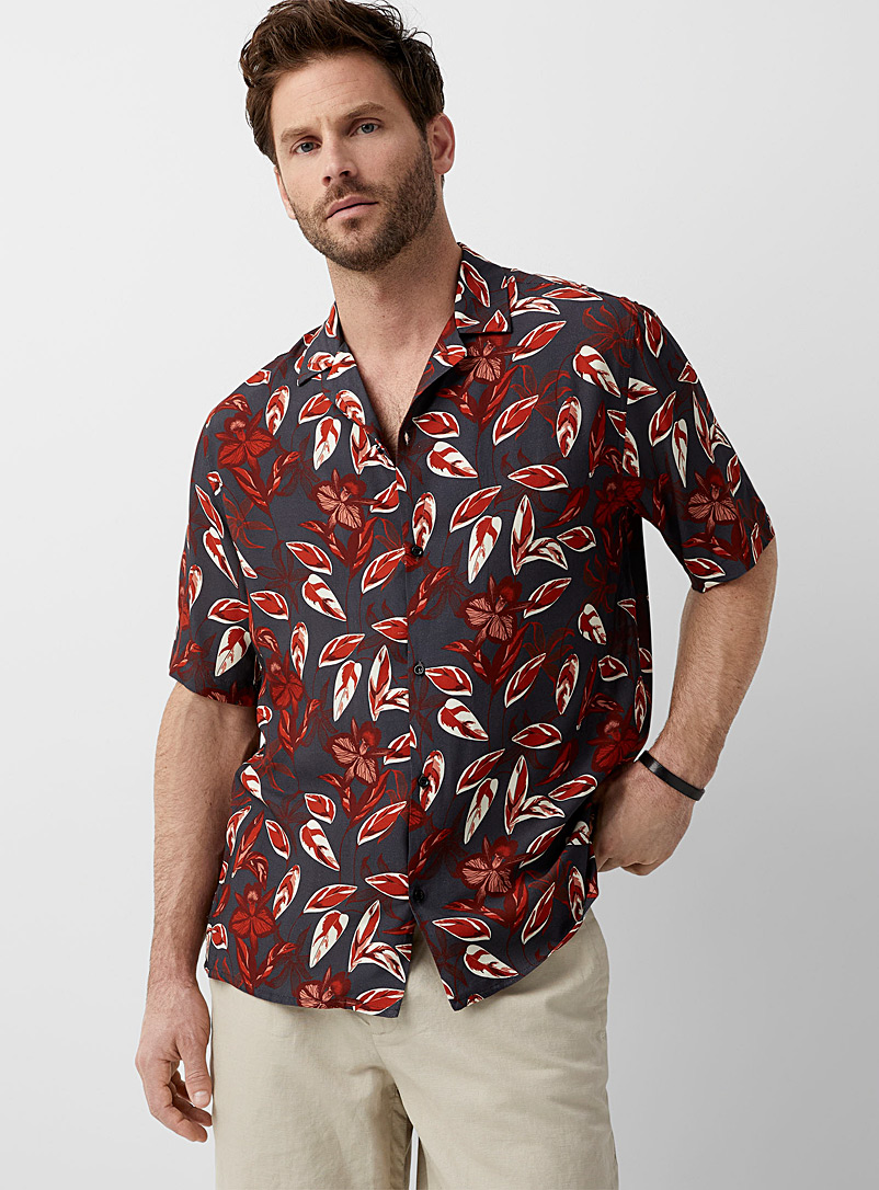 Le 31 Blue Tropical flower camp shirt Comfort fit for men
