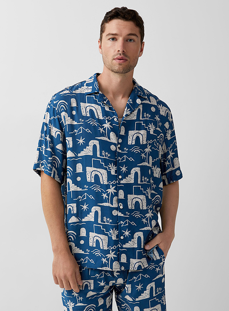 Le 31: La chemise cabana mosaïque du Sud Bleu foncé pour homme