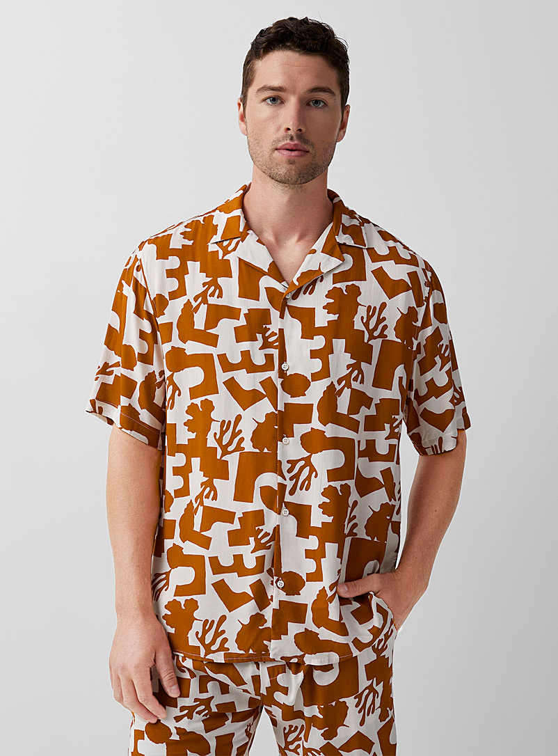 Le 31 Patterned Ecru Seaside pattern cabana shirt for men