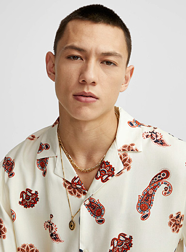 Djab Patterned White Rust-coloured paisley camp shirt for men
