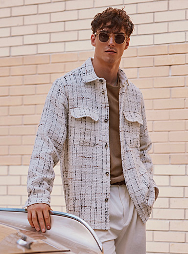 Le 31 Patterned beige Modern tweed overshirt for men