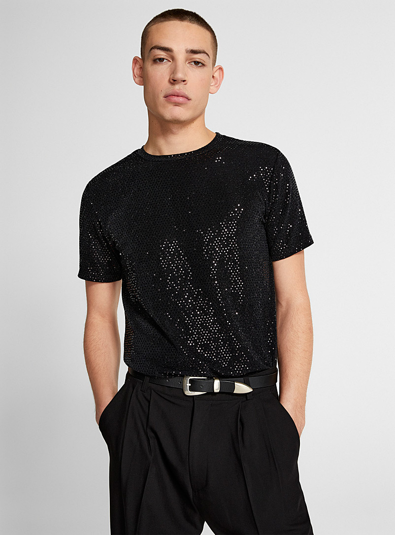 Le 31 Black Shimmery dot T-shirt for men