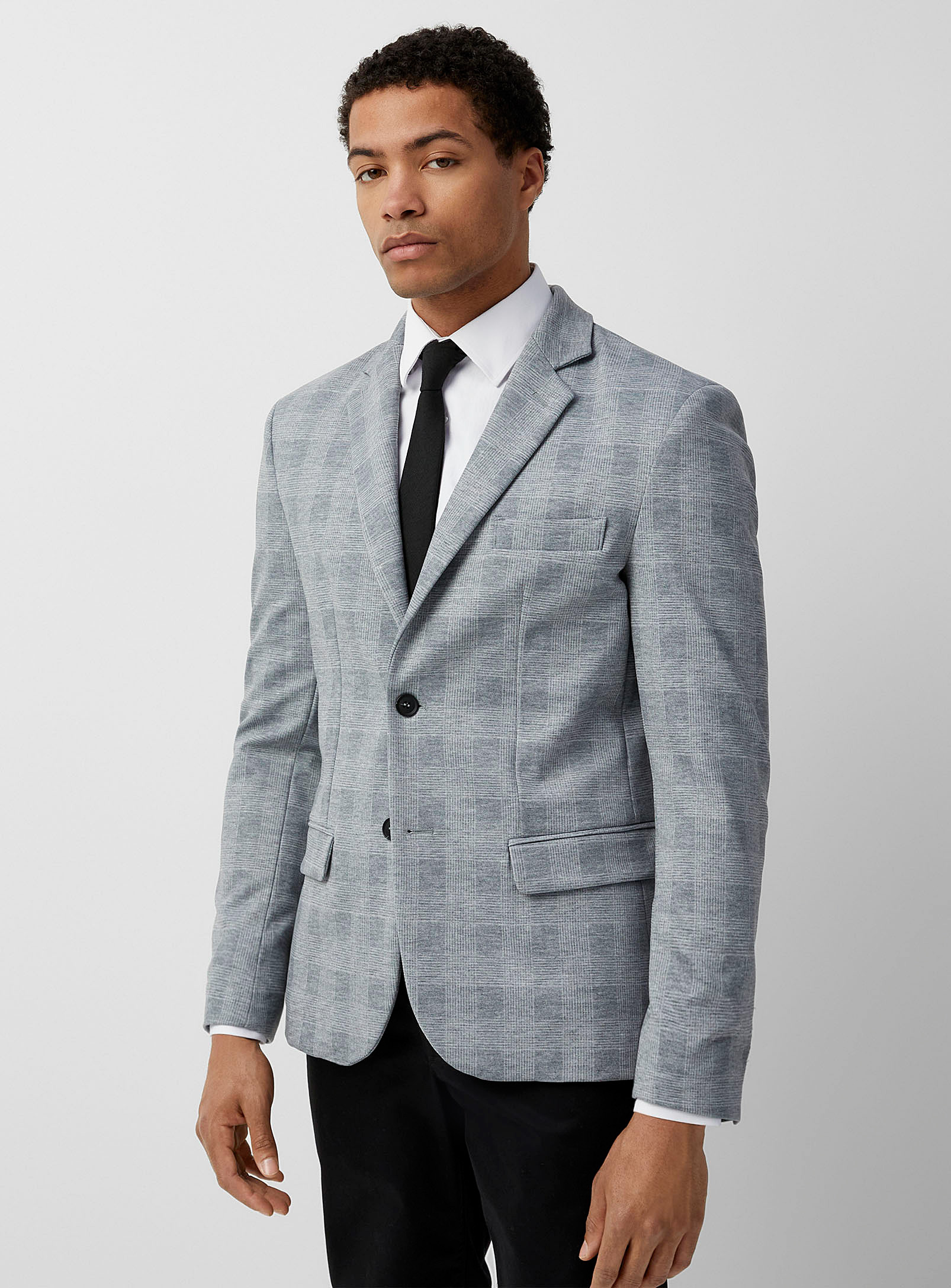 Le 31 Prince Of Wales Knit Jacket In Gray