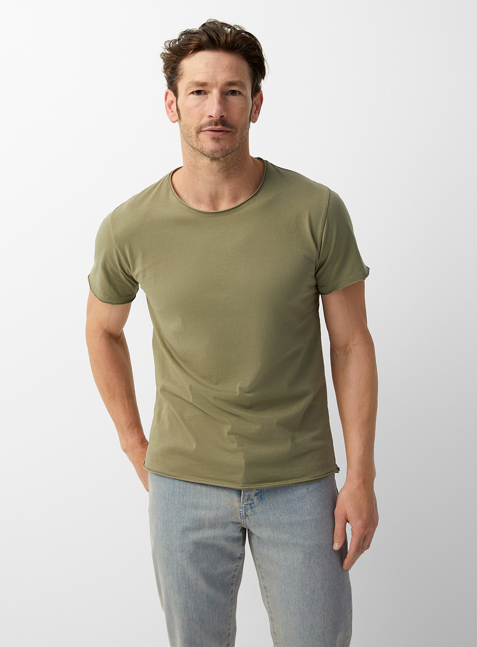 Le 31 Rolled Raw-hem T-shirt In Mossy Green