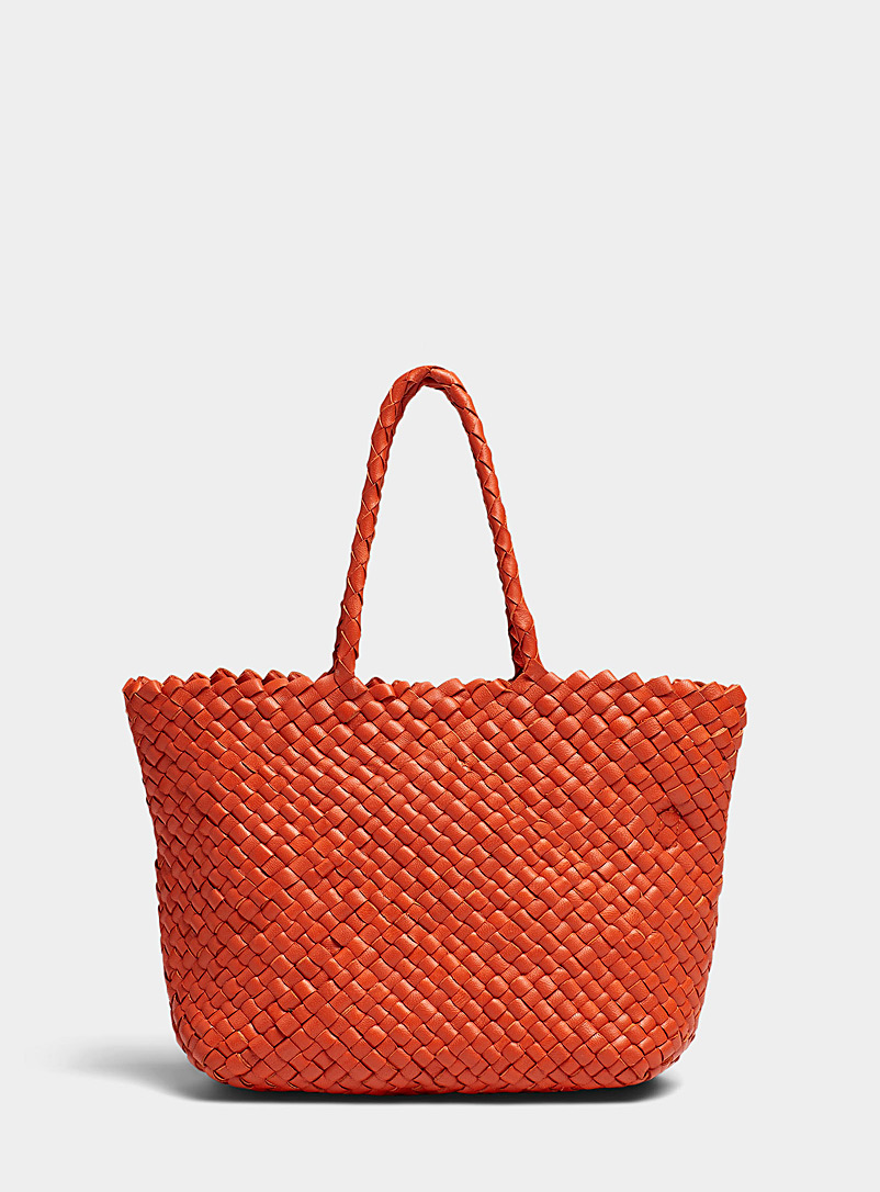Dragon: Le petit sac cuir natté Inside-Out Orange pour femme