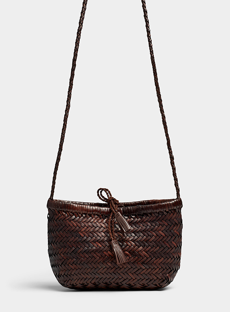 Dragon Dark Brown Minsu braided zigzag leather bag for women