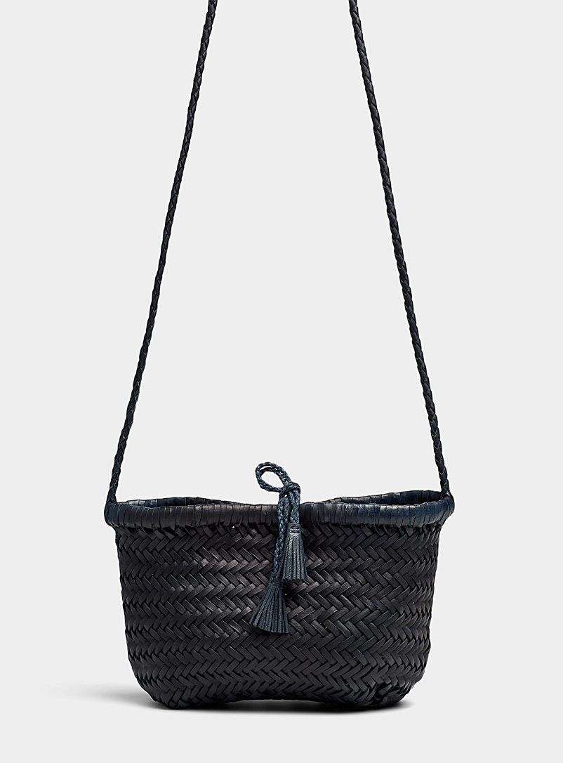 Dragon Marine Blue Minsu braided zigzag leather bag for women