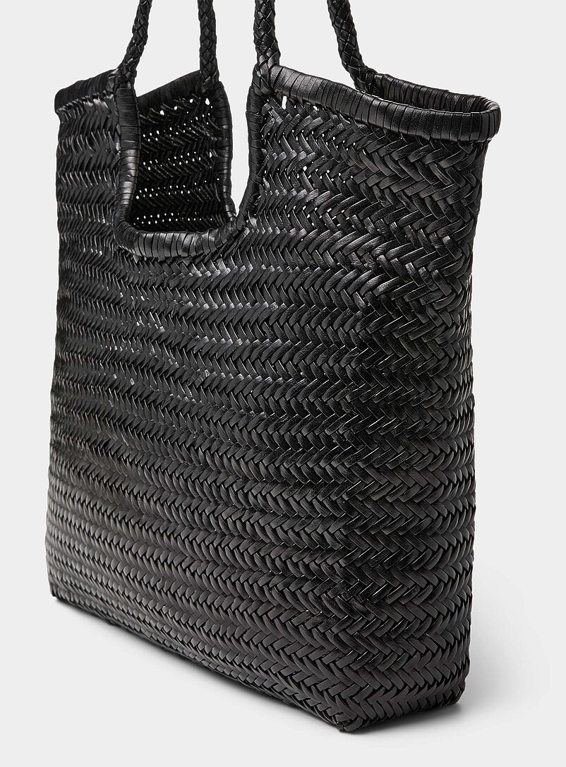 Dragon Diffusion: Le sac cuir tress&eacute; chevrons Noir pour femme