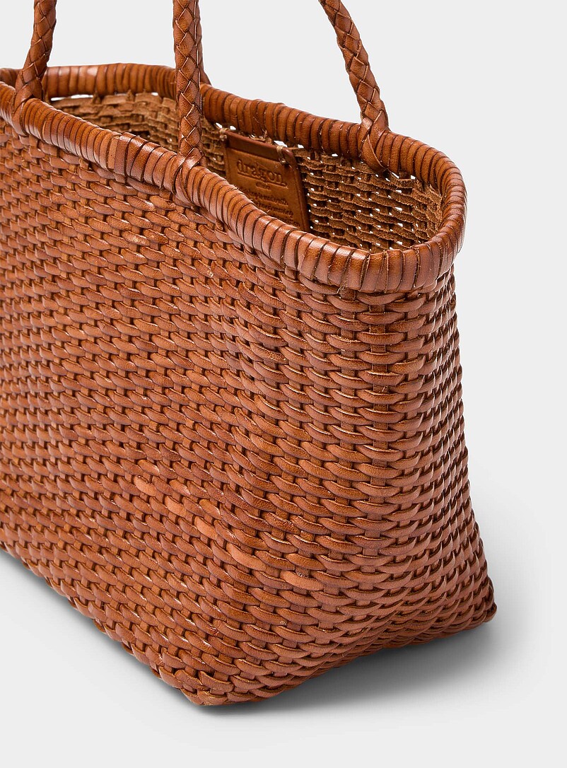 Dragon Diffusion Chocolate/Espresso Basketweave pattern small leather bag for women