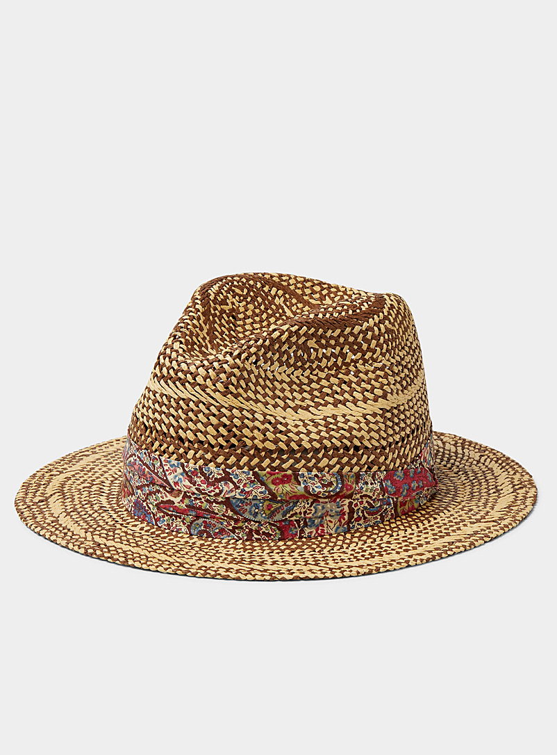 Le 31 Brown Floral ribbon straw fedora for men