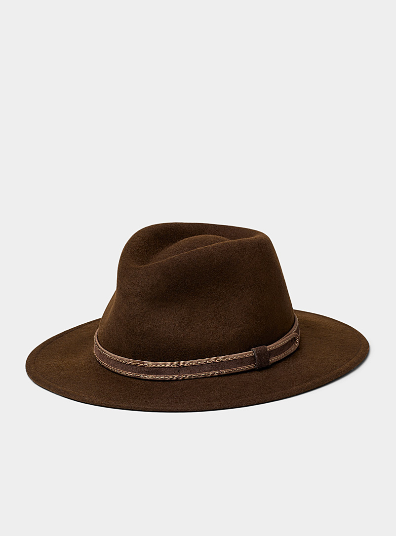 Le 31 Brown Topstitched band fedora for men