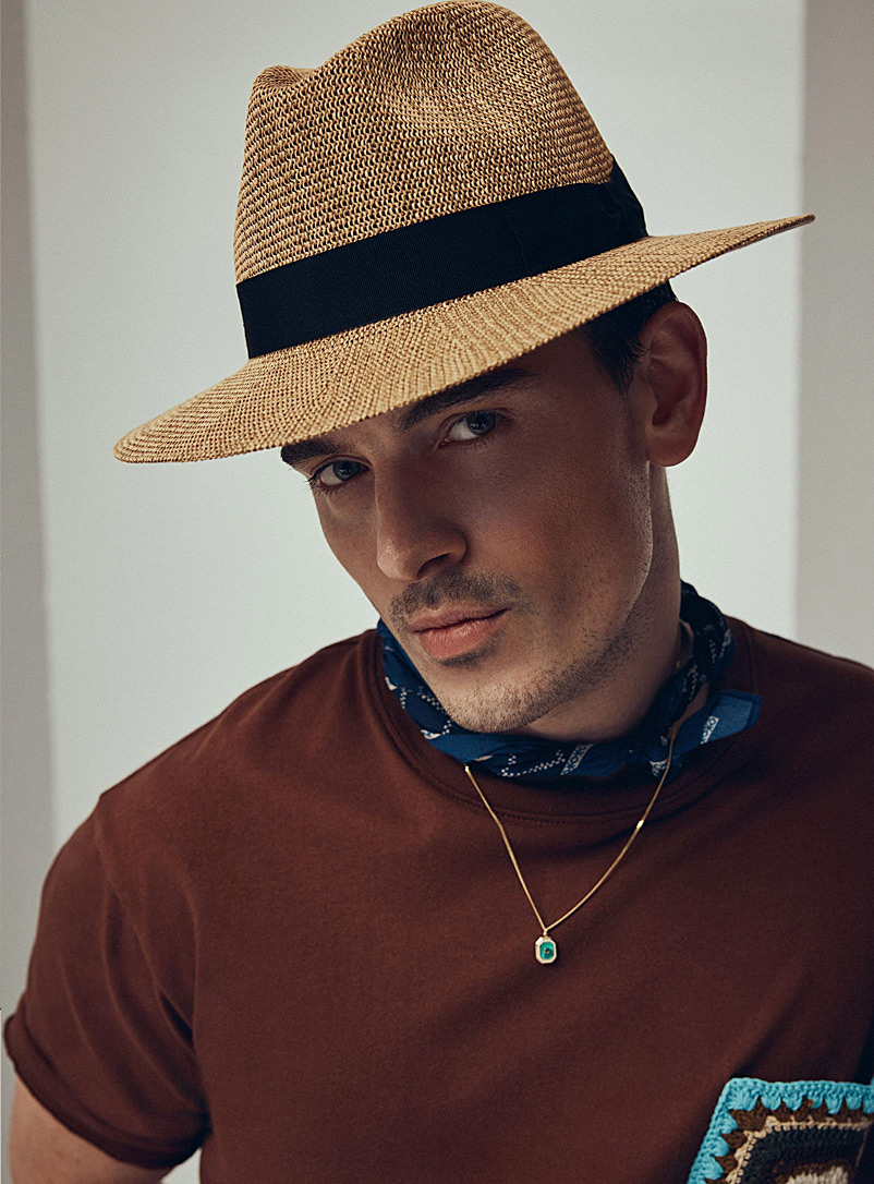 Le 31 Brown Contrasting band straw fedora for men