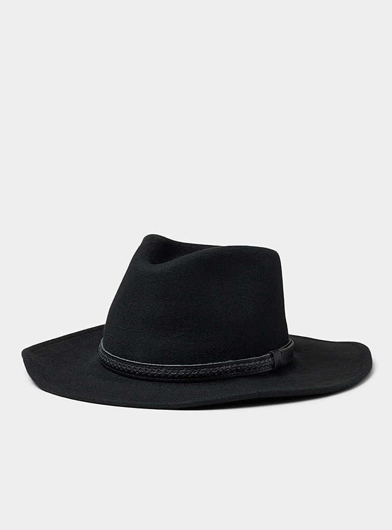 Le 31 Black Braided-leather band fedora for men