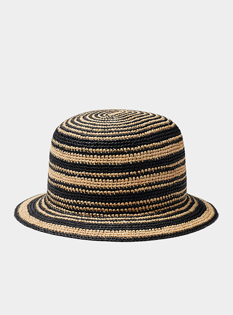 Simons Patterned Black Two-tone striped cloche for women