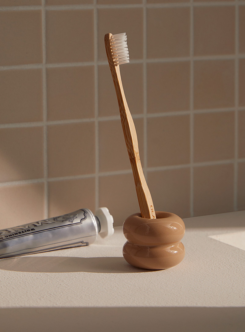 Simons Maison Light Brown Black retro curves toothbrush holder