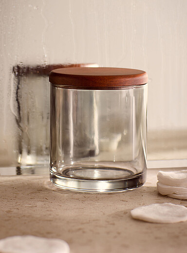 Le pot d&eacute;co verre teint&eacute; couvercle bois