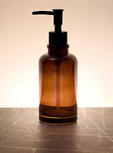 Amber glass soap dispenser