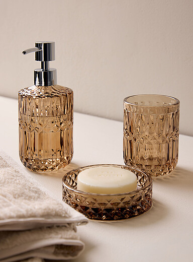 Tinted and textured glass soap dish