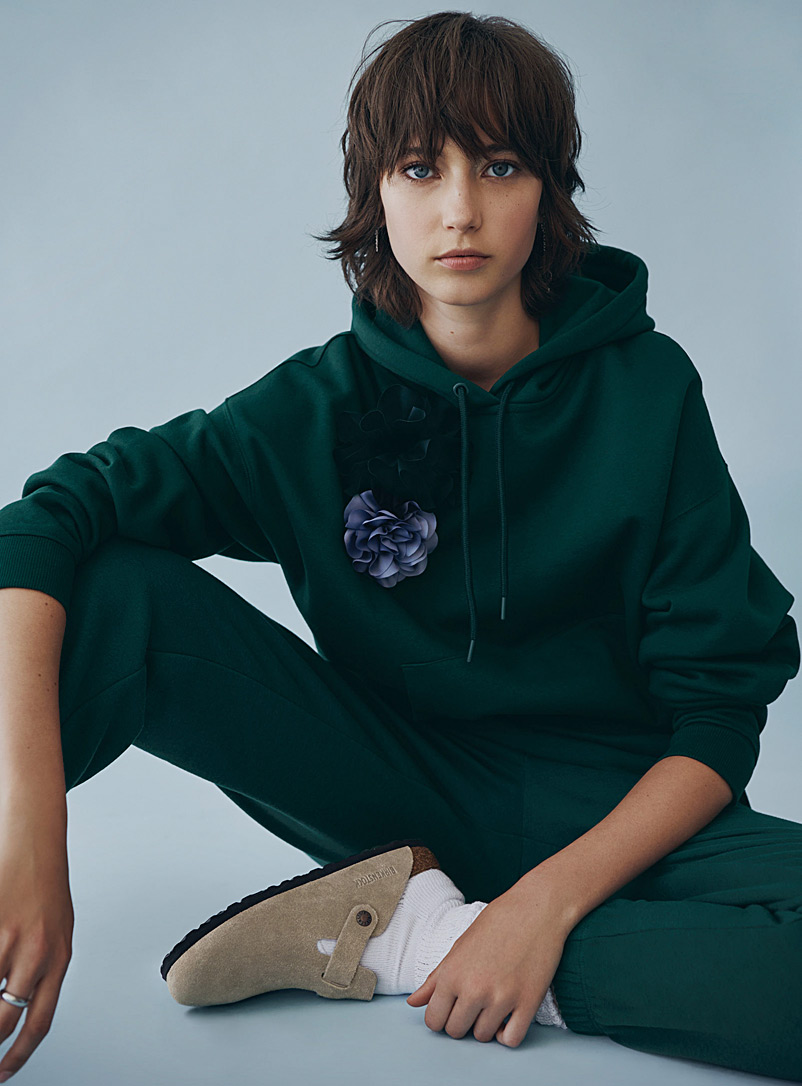 Twik Mossy Green Fleece hoodie for women