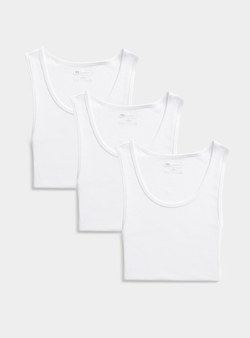 Le 31: Les camisoles sous-v&ecirc;tements c&ocirc;tel&eacute;es unies Emballage de 3 Blanc pour homme
