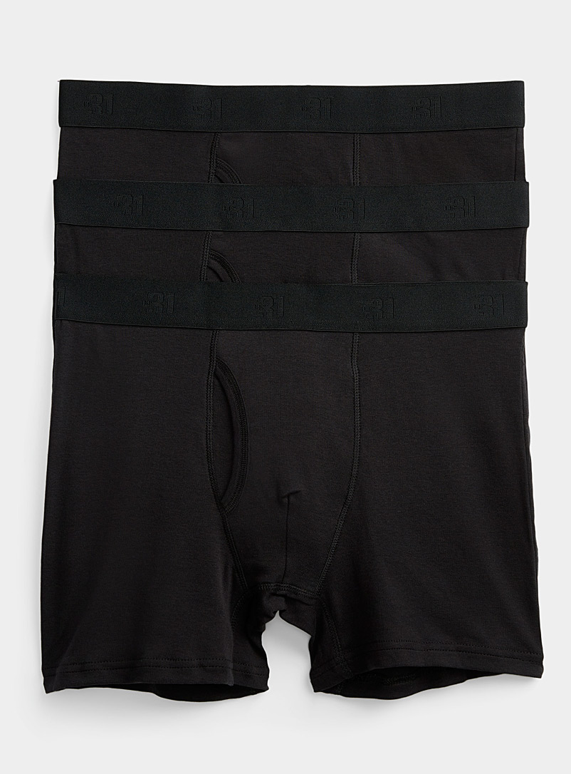 Le 31 Black Solid organic cotton boxer briefs 3-pack for men