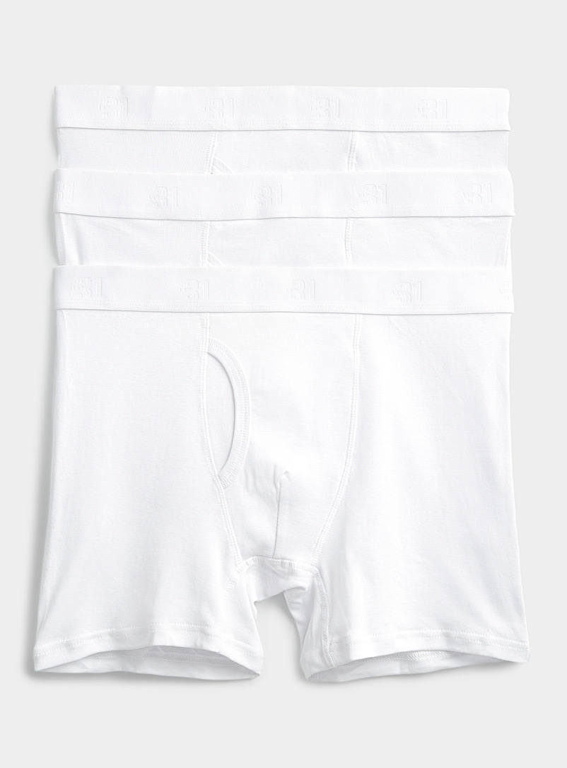 Le 31 White Solid organic cotton boxer briefs 3-pack for men