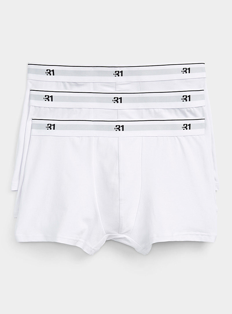 Le 31 White Contrast-waist organic cotton trunks 3-pack for men