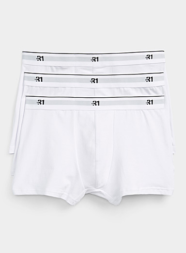 Le 31: Les boxeurs courts classiques taille logo 3 po Coton biologique Emballage de 3 Blanc pour homme