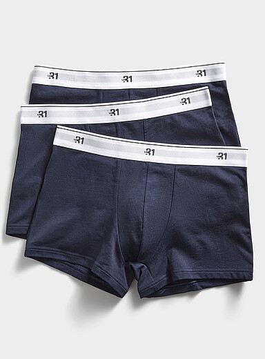 Le 31 Navy/Midnight Blue 3" logo-waist classic trunks Organic cotton 3-pack for men