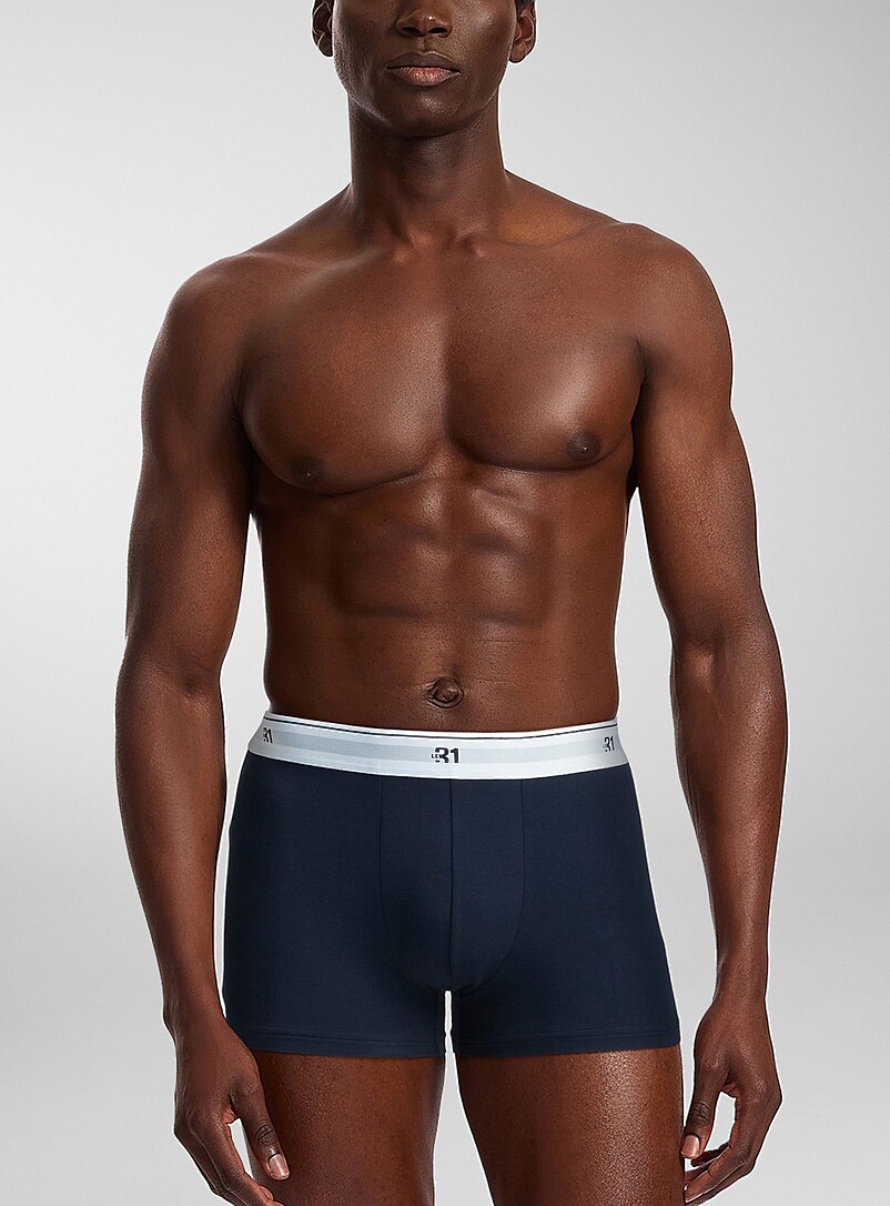 Le 31: Les boxeurs courts classiques taille logo 3 po Coton biologique Emballage de 3 Noir pour homme
