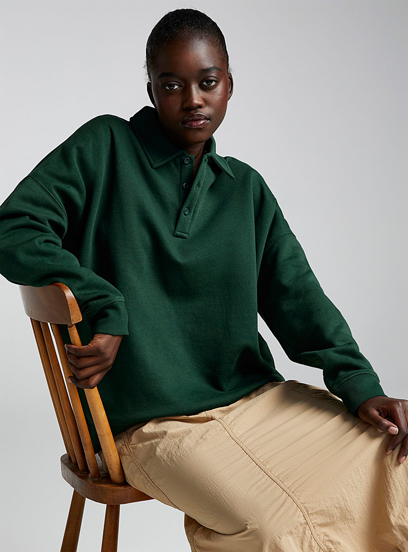 Twik: Le sweat polo jersey léger Vert foncé-mousse-olive pour femme