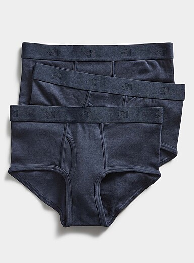 Le 31 Navy/Midnight Blue Classic solid briefs Organic cotton 3-pack for men