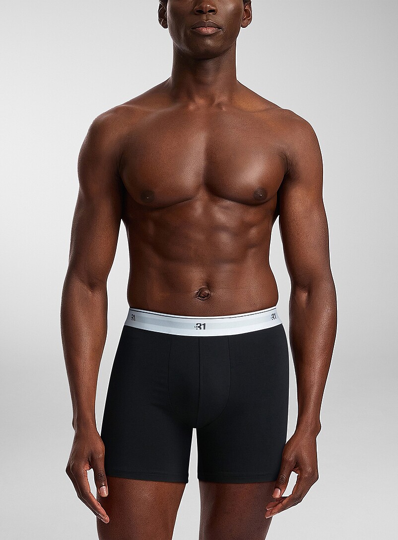 Le 31: Les boxeurs longs classiques taille logo 5 po Coton biologique Emballage de 3 Bleu marine - Bleu nuit pour homme