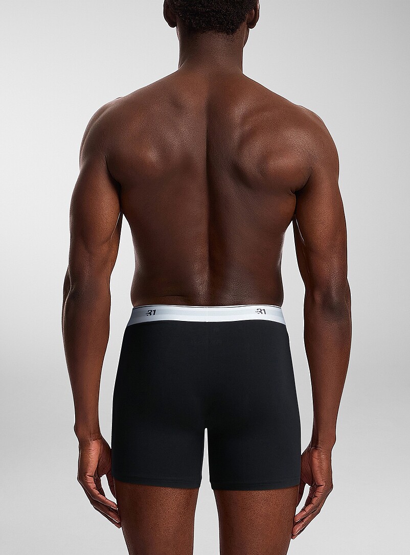 Le 31: Les boxeurs longs classiques taille logo 5 po Coton biologique Emballage de 3 Bleu marine - Bleu nuit pour homme