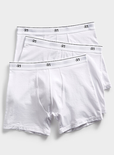 Le 31 White 5" logo-waist classic boxer briefs Organic cotton 3-pack for men
