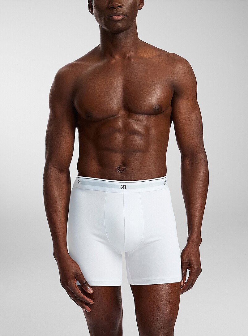Le 31: Les boxeurs longs classiques taille logo 5 po Coton biologique Emballage de 3 Bleu marine - Bleu nuit pour homme
