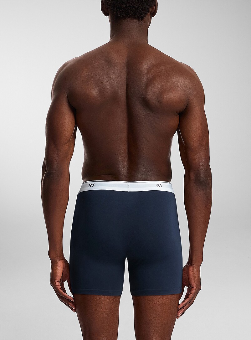 Le 31: Les boxeurs longs classiques taille logo 5 po Coton biologique Emballage de 3 Bleu marine - Bleu nuit pour homme