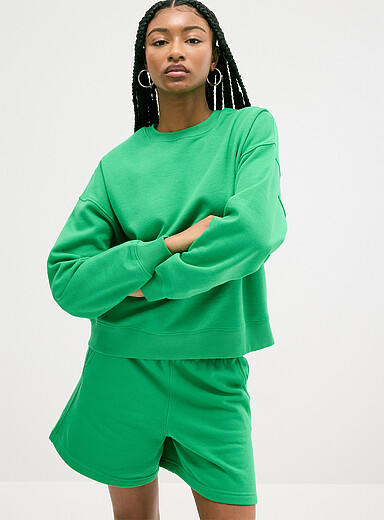 Twik Green Oversized fleece crew-neck sweatshirt for women