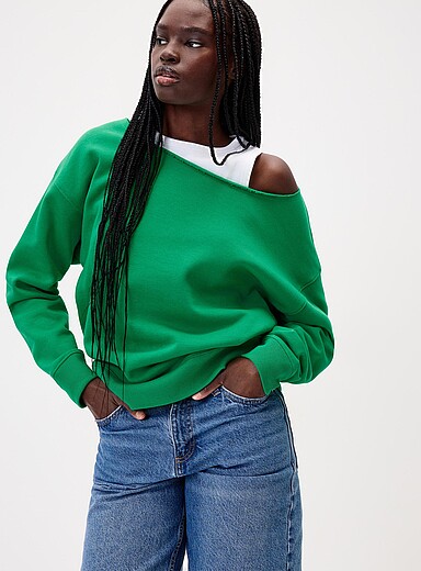 Twik Emerald/Kelly Green Off-the-shoulder sweater for women
