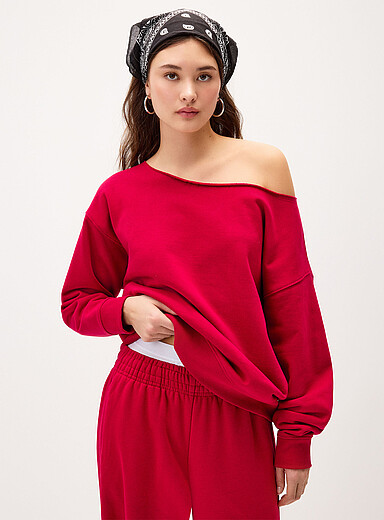 Twik: Le sweat &eacute;paule d&eacute;voil&eacute;e Rubis - Vermillon pour femme