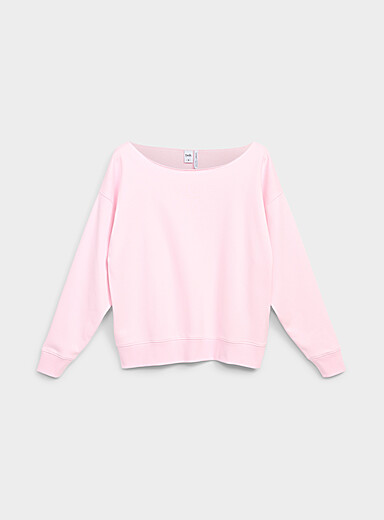 Twik: Le sweat &eacute;paule d&eacute;voil&eacute;e Rose p&acirc;le pour femme