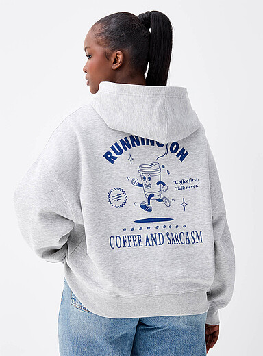 Twik: Le sweat molleton &agrave; capuche dos imprim&eacute; Gris pour femme