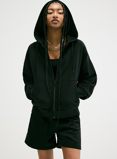 Loose zip fleece hoodie