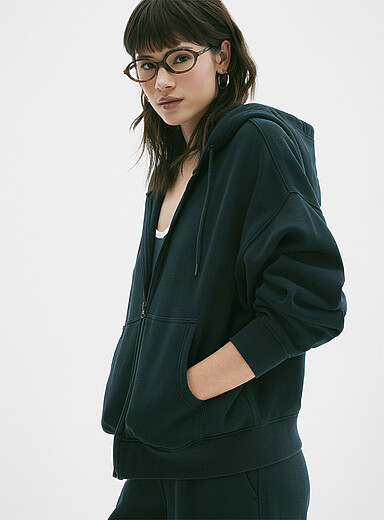Loose zip fleece hoodie