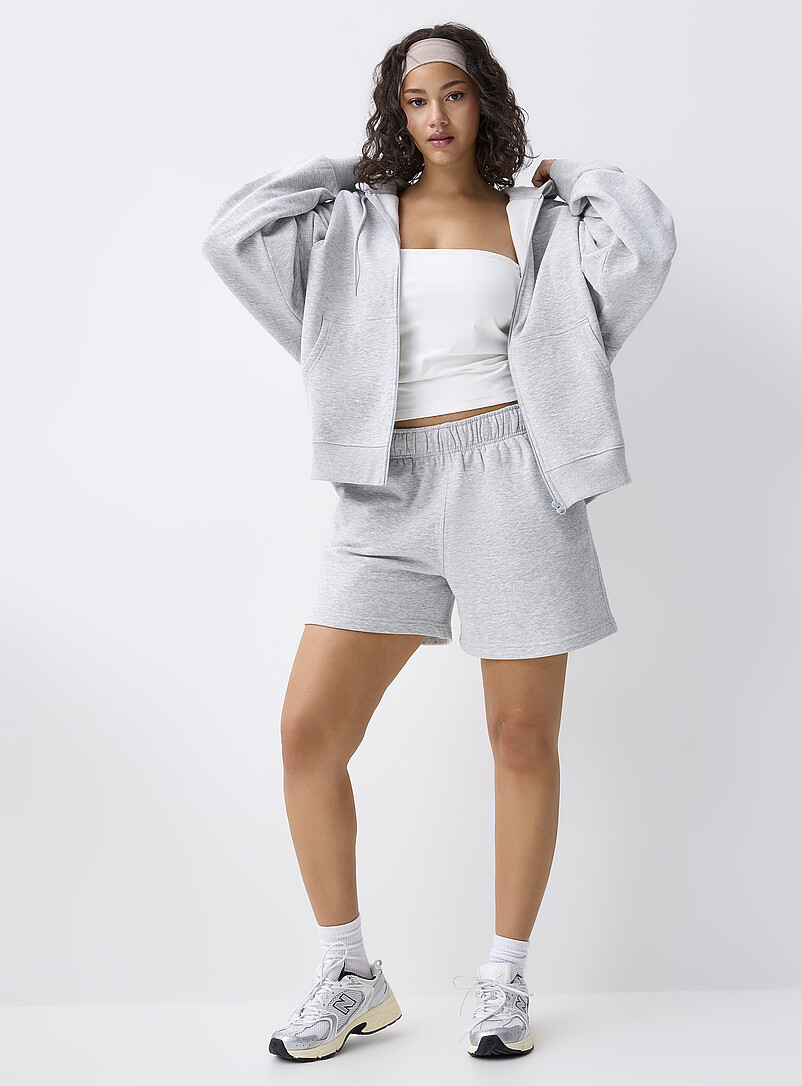 Twik Baby Blue Loose zip fleece hoodie for women